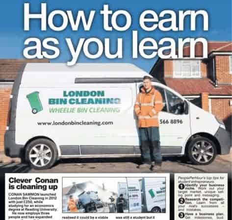Newspaper & Magazine Entries, Learn how to earn money in London through commercial cleaning, including bin cleaning, exterior and roof cleaning.