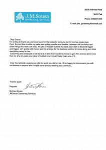 A letter from J M Scout regarding Commercial Cleaning.
