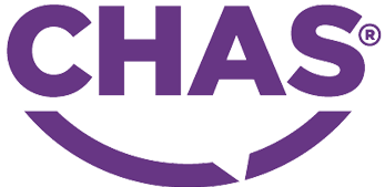 A purple logo with the word chas on it for a Commercial Cleaning company.