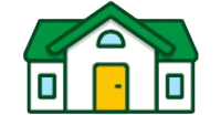 A house icon on a yellow background emphasizing Commercial Cleaning and Exterior Cleaning.