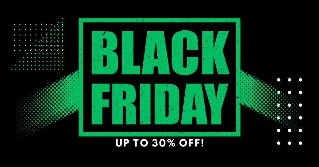 A black friday banner with a green background showcasing deals on commercial cleaning services.