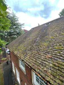 A moss-covered roof in London, Roof Cleaning