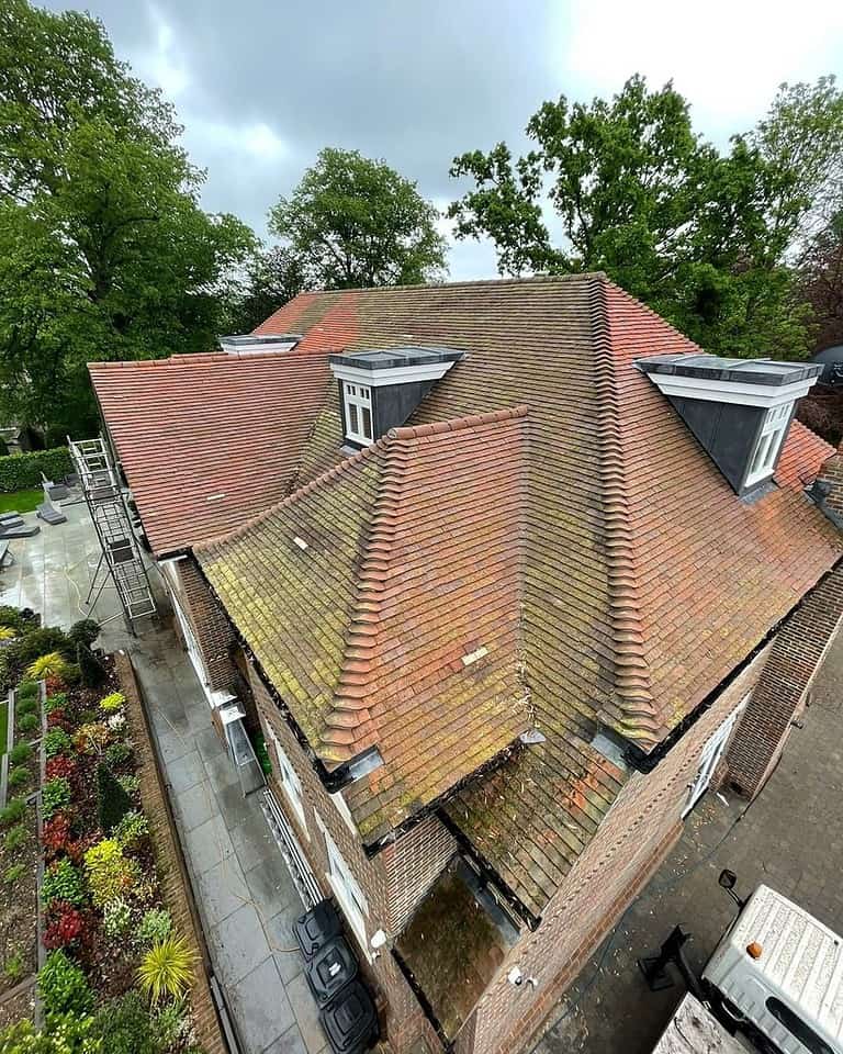 An aerial view of the roof of a house in London.