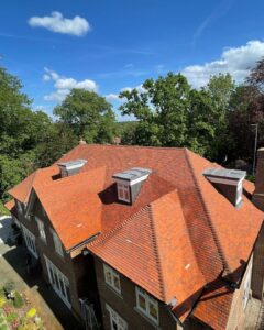 Roof Cleaning A house in London with a red roof.