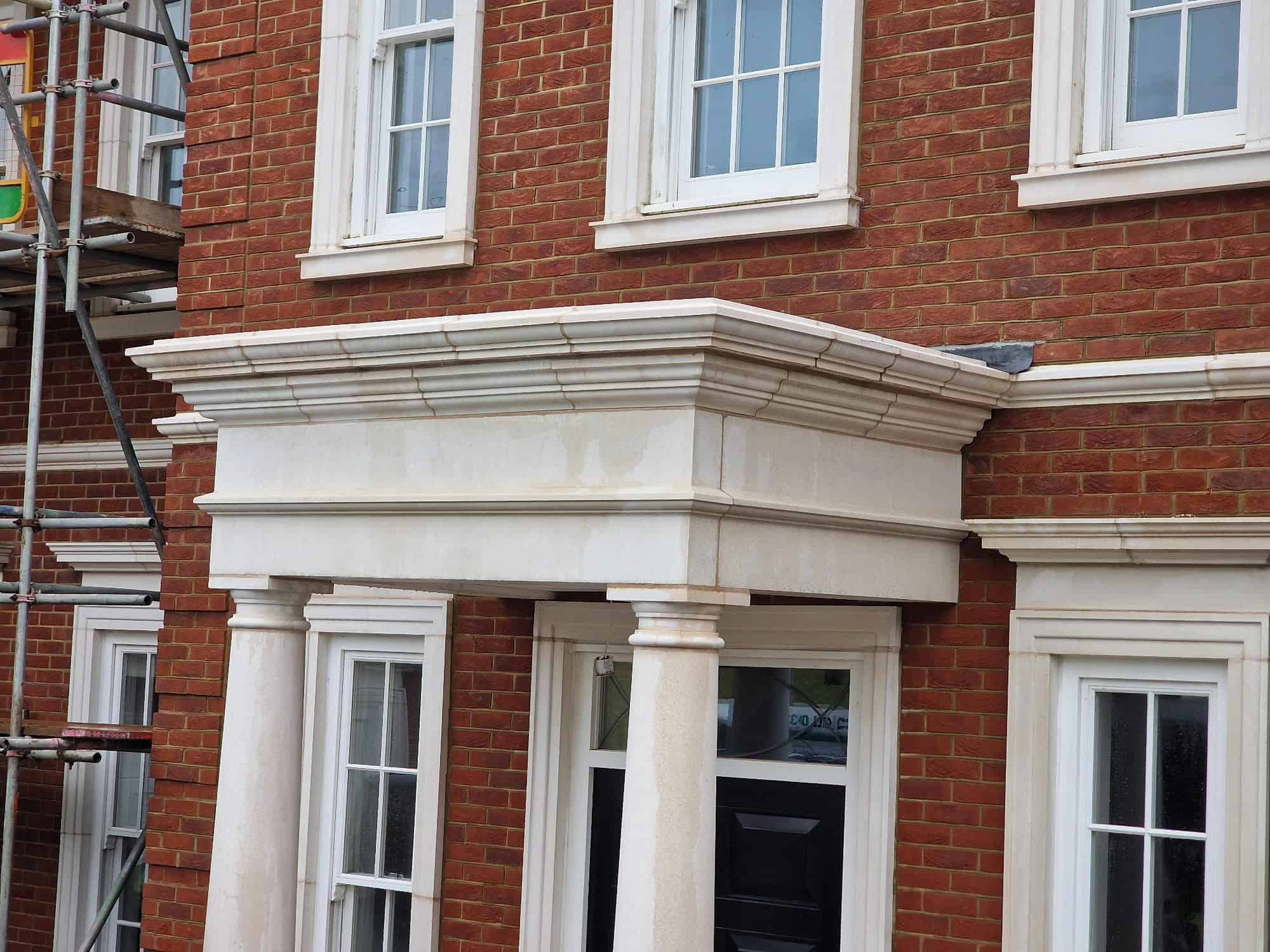 Stone Portico Cleaning, Stone portico black stripes removed